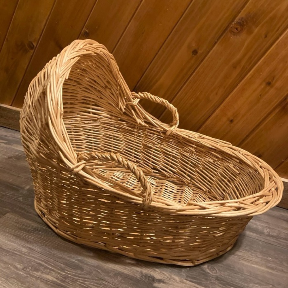 Vintage Wicker Baby Moses Basket X-large Hooded Bassinet